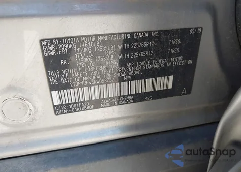 2019 Toyota Rav4 Xle z USA, uszkodzony, nr VIN 2T3P1RFV5KW053732